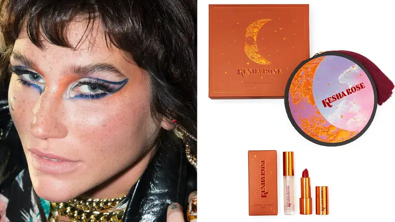 Kesha smiles wearing Kesha Rose Beauty.