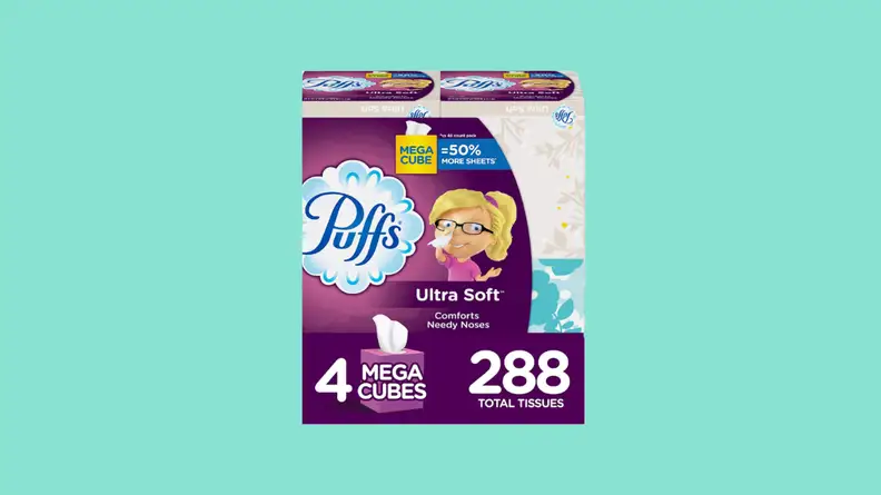 Box of tissues against teal background