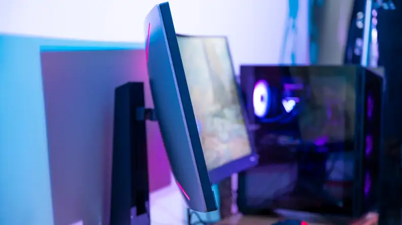 A side view of a curved gaming monitor