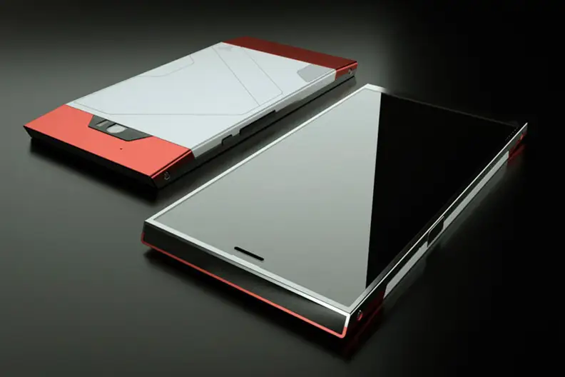 A view of both the front and back of the Turing Phone