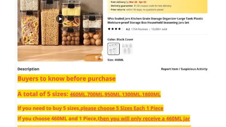 Product page for storage jars