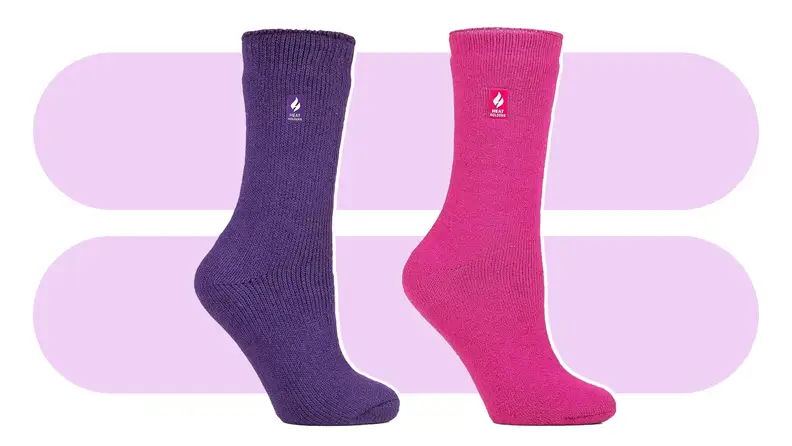Heat Holders thermal socks on a colorful background