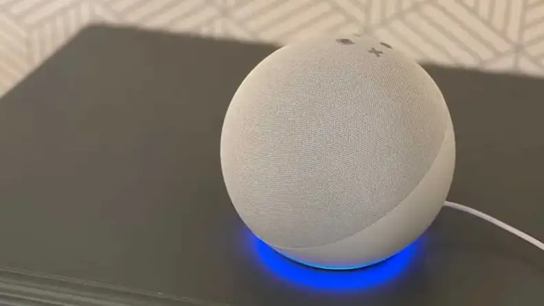 Amazon Echo smart speaker on a table.