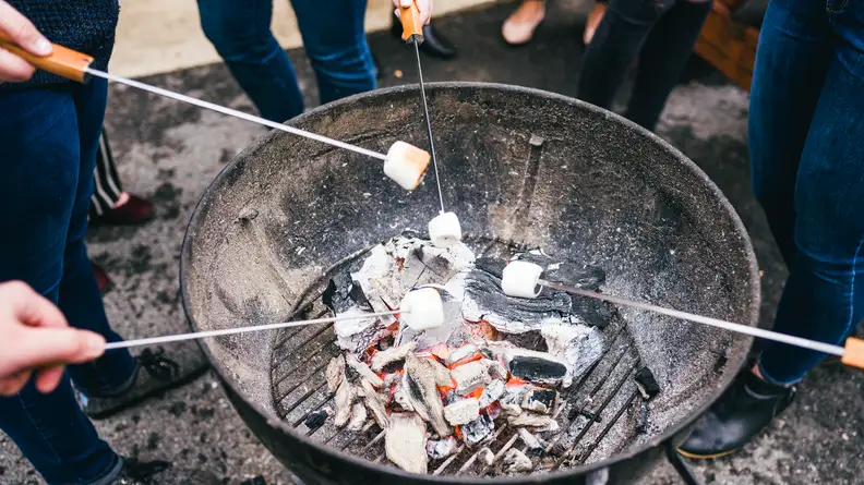 People roasting marshmallows on a grill