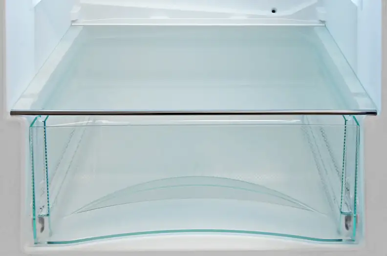 A close-up of the glass crisper drawer on the Liebherr CS1360.