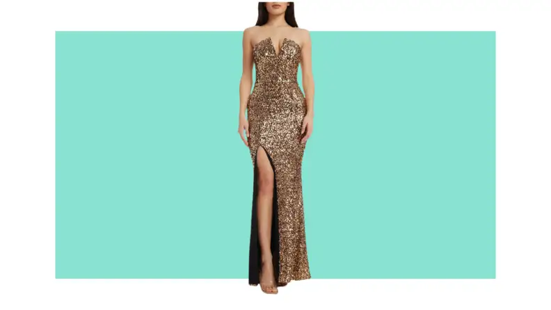 Sequin Strapless Gown