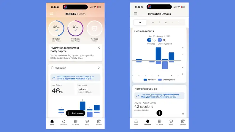 Side-by-side view of Dekoda health insights displayed in the Kohler app.