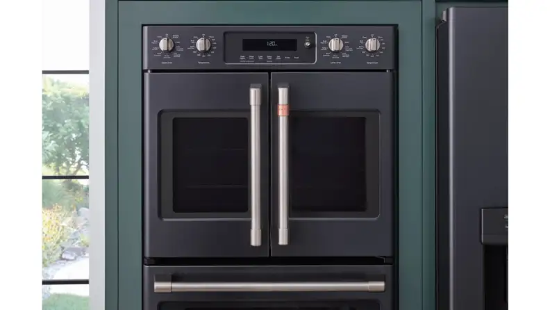 The matte black finish and French doors make this GE Appliances Cafe wall oven a standout