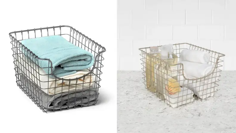 Baskets can help organize all your bathroom essentials.