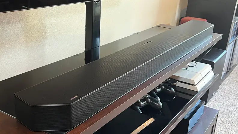 An angled shot of the Samsung HW-Q990B.
