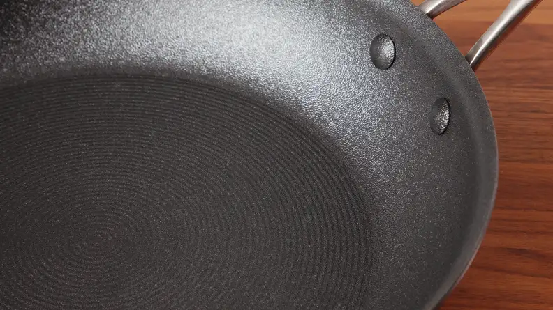 A close-up of a Circulon pan.