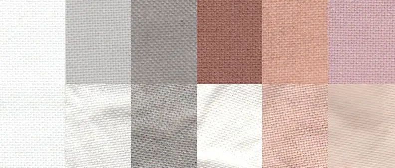 Before and after test stain results using the Normal cycle. From left to right: control, sweat, dirt, blood, cocoa, and red wine.