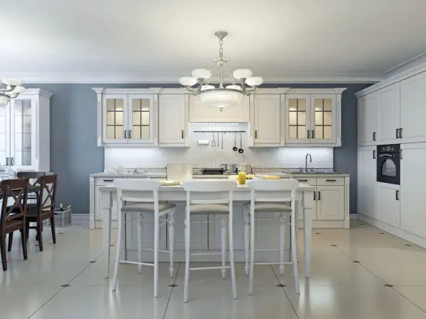 Kitchen with chandelier