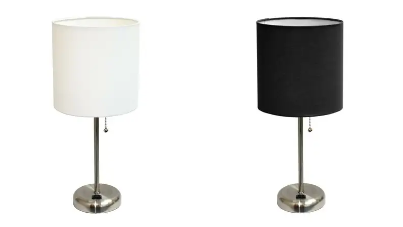 Limelights Brushed Steel Lamp with Charging Outlet and Fabric Shade