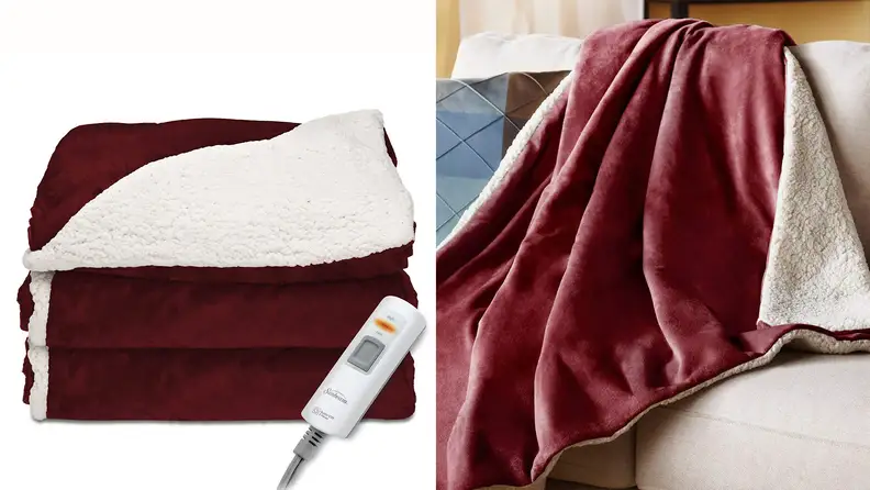 Sunbeam Reversible Sherpa Heated Throw Blanket