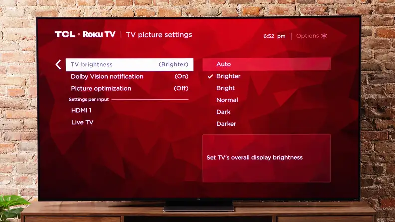 TCL 75R655 with Roku brightness display.