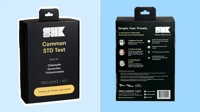 Front and back of the box for the Simple HealthKit Common STD Test.