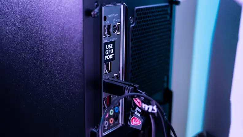 A closeup of a sticker on the rear ports