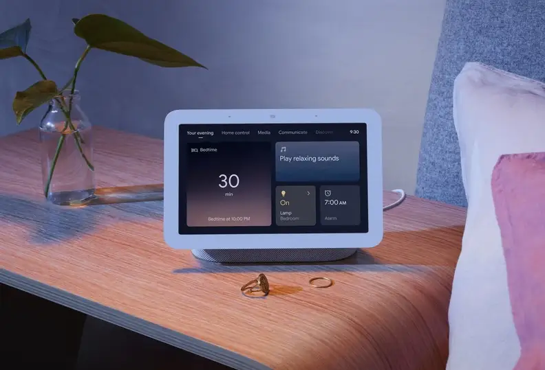 Google Nest Hub on bedside table