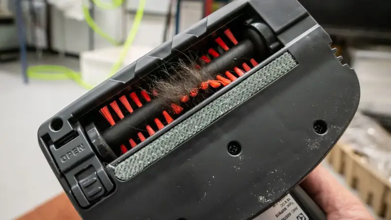 Dog hair wrapped around the brush of the Pet Nozzle.