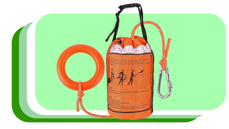 Throw line system with attached buoy.
