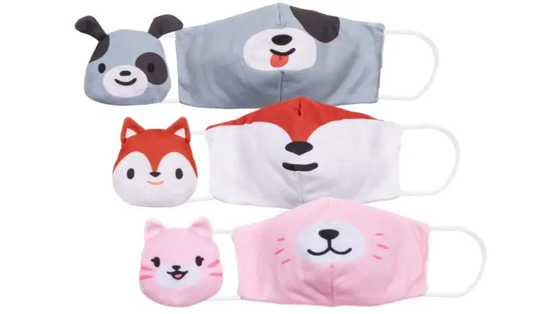 Three Cubcoat facemasks that look like stuffed animals.