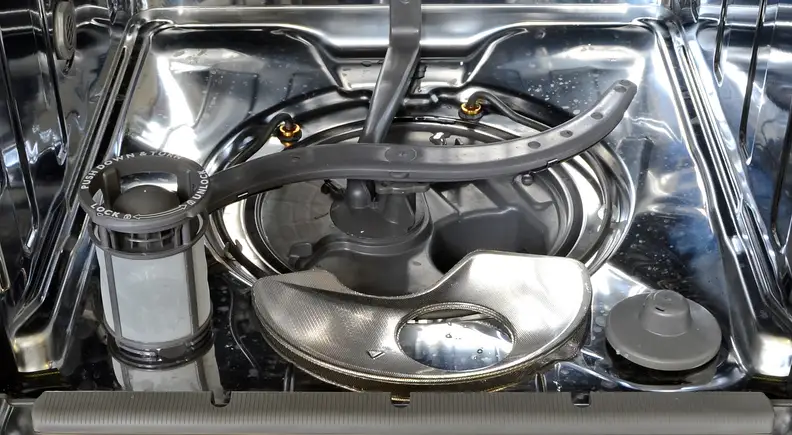 A typical dishwasher filter.