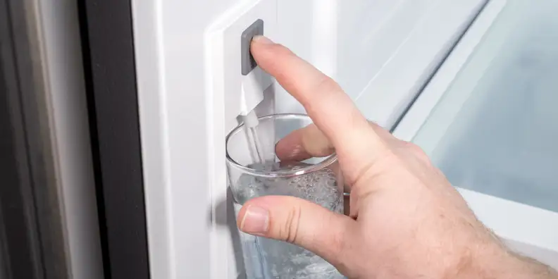 The water dispenser is in the door.