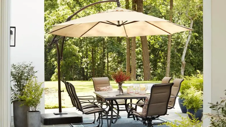 This umbrella is offset for versatility.