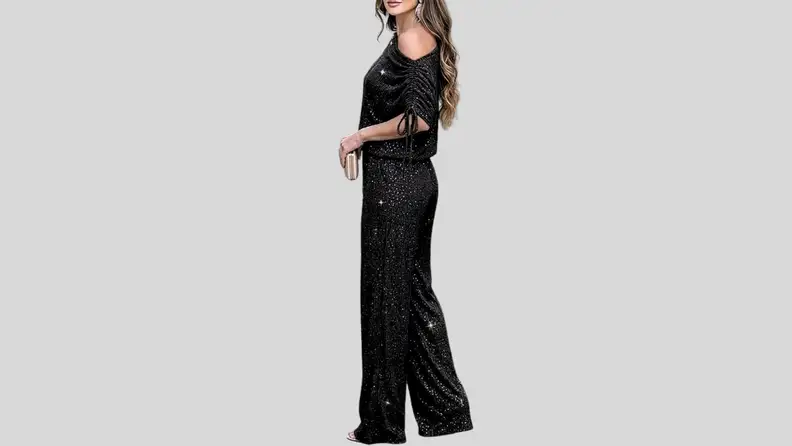 Woman in black party outfit