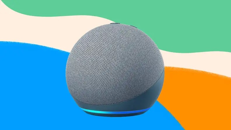 Gray and blue Bluetooth speaker from Amazon.