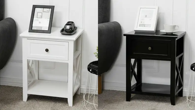 Home Depot nightstand in white and black