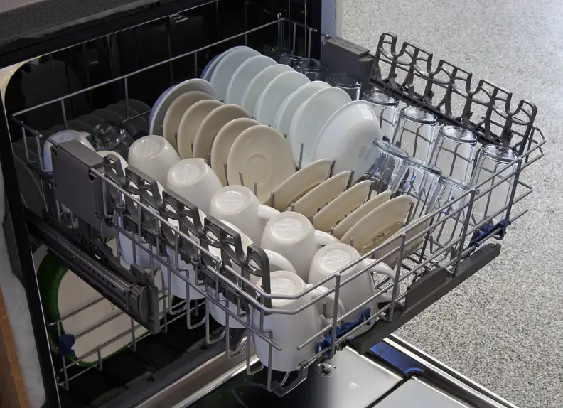 This is the top rack of a Whirlpool dishwasher