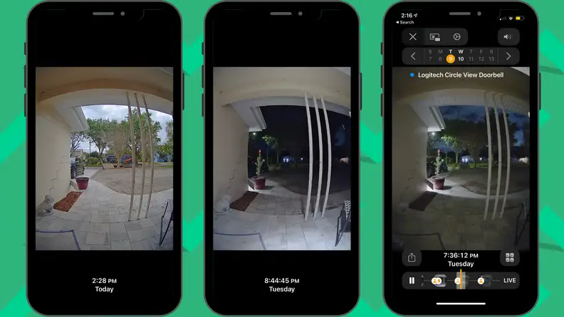 The day and night view from the Logitech Circle View Doorbell Wired from the Apple Home app.
