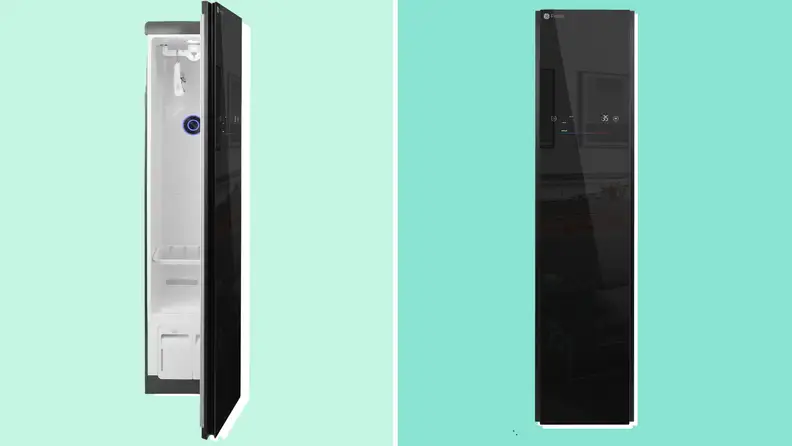 Product shots of the GE Profile Steam Closet.