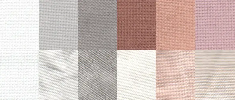 An example of a before and after test stain results using the Normal cycle. From left to right: control, sweat, dirt, blood, cocoa, and red wine.