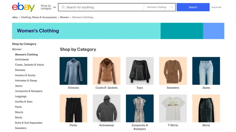 eBay screenshot of women's clothing page