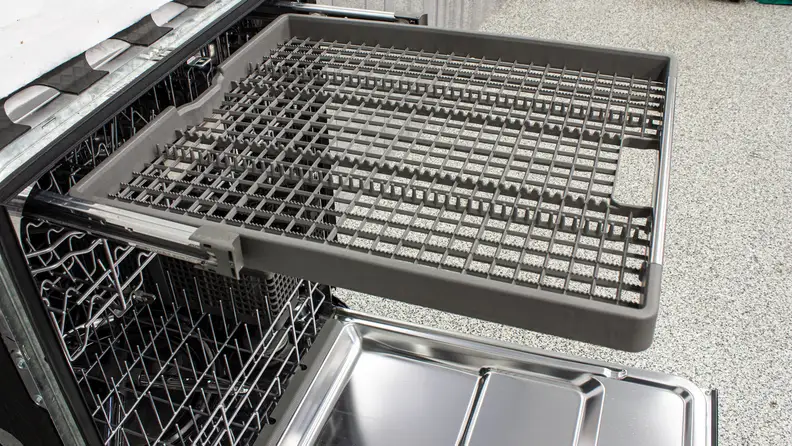 Third rack of a KitchenAid KDTE234GPS dishwasher.
