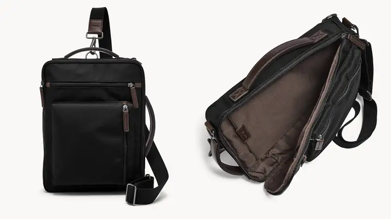 Upright commuter bag from Fossil, open messenger bag by Fossil.