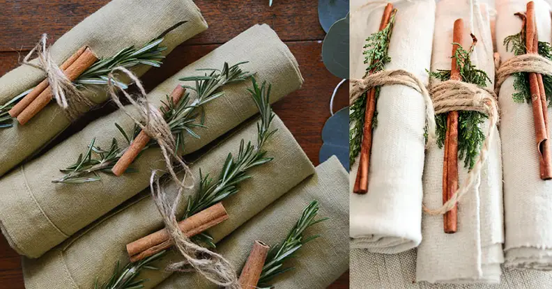 Cinnamon sticks in napkins