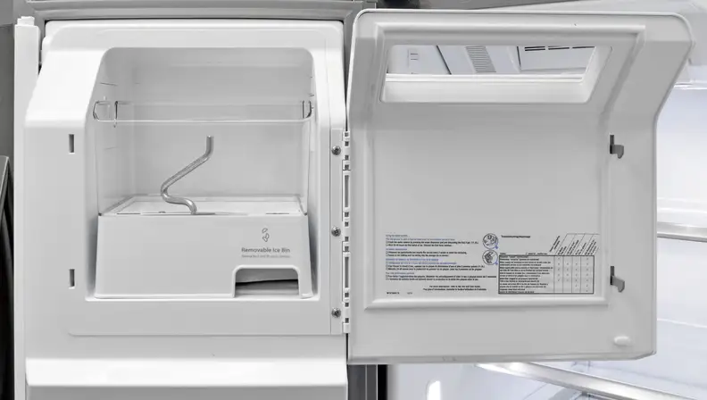 The Whirlpool WRF757SDEM's roomy, door-mounted ice maker holds plenty of cubes and is extremely easy to remove.