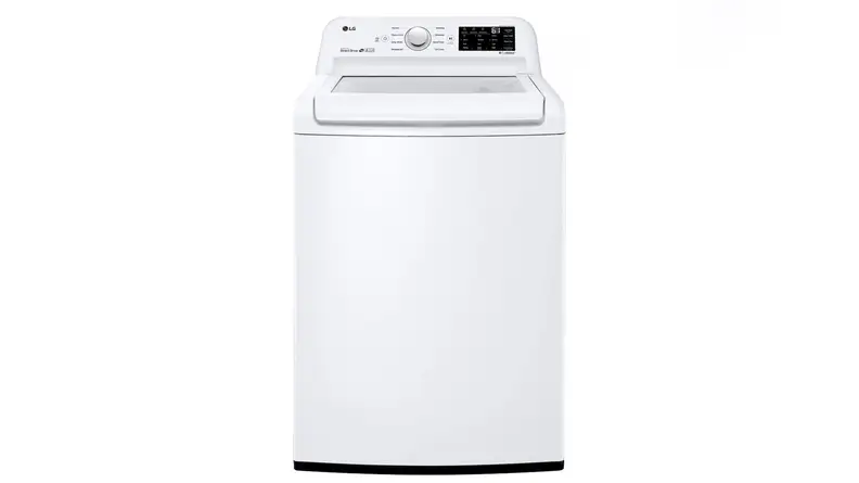 The LG WT7100CW top-load washing machine on a white background.