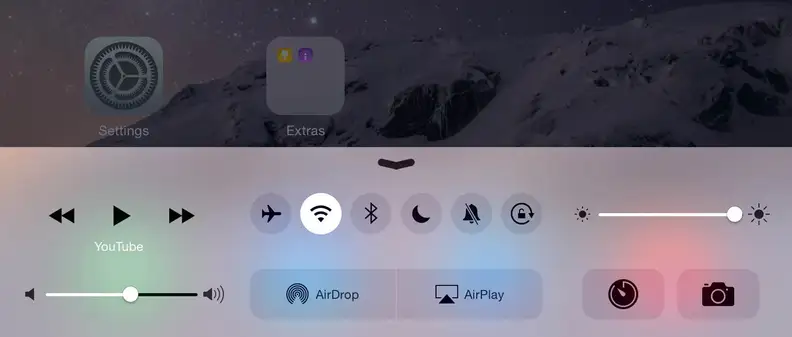 A screenshot of the Apple iPad Air's control panel.