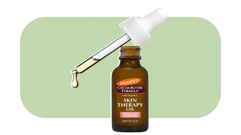 Palmer's face oil in front of a light green background.