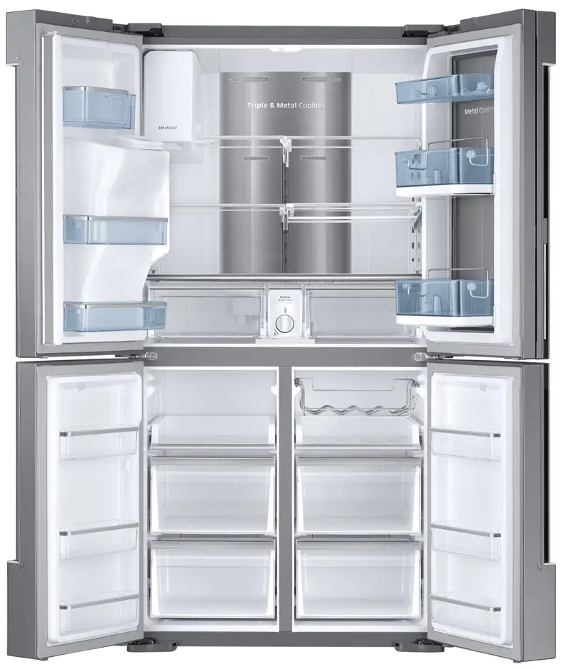 As you move up in the series, you get a few aesthetic upgrades, such as the blue-tinted shelves and removable wine rack seen here in the RF28K9380.