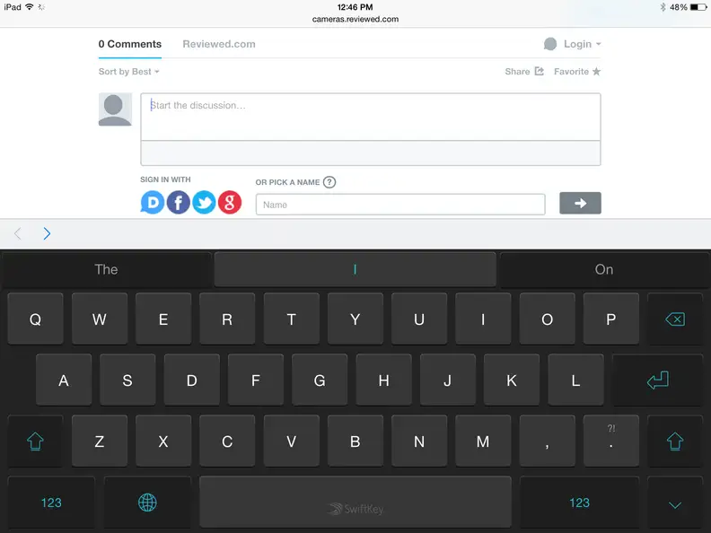 A screenshot of the iPad mini 3's use of SwiftKey