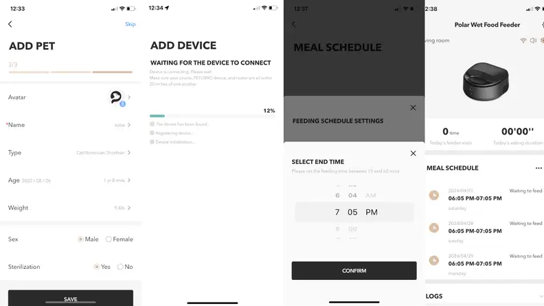 Screenshots of the Petlibro app