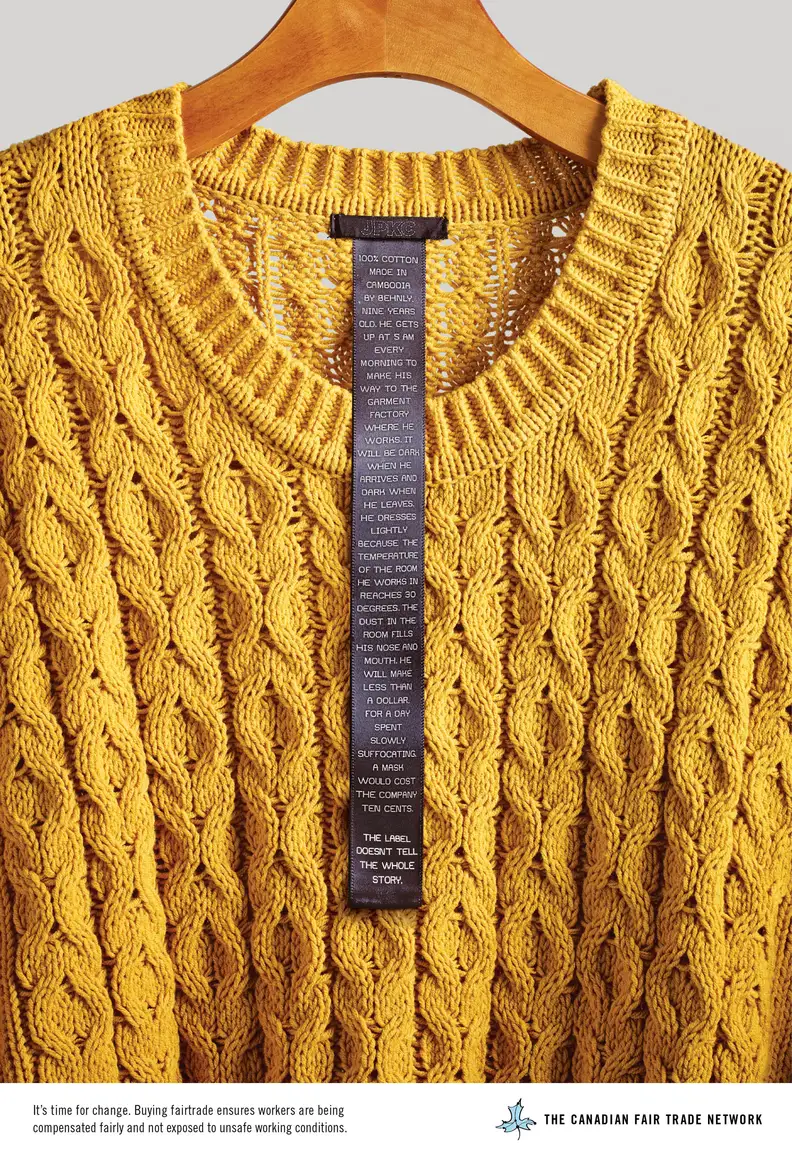 Sweater with sweatshop story label