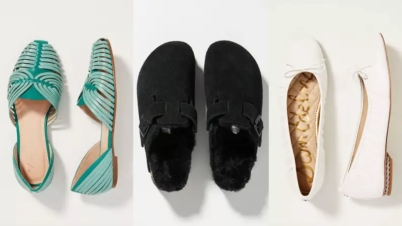 Three pairs of flats, among the best things to buy at Anthropologie.