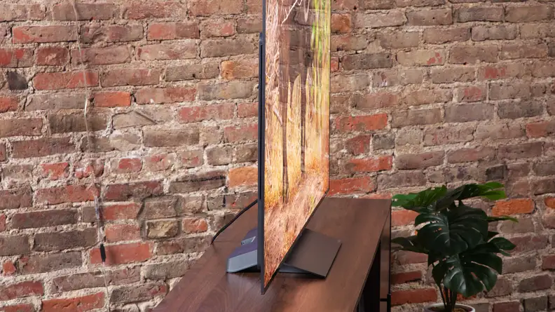 An angled shot of the LG C3 showing off its slim design.